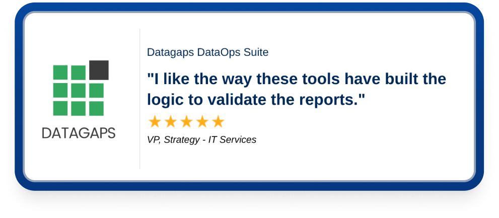 Datagaps customer testimonial about validating reports using DataOps Suite