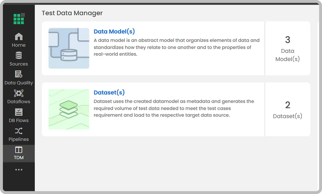 Data Models & Datasets of DQ in Datagaps
