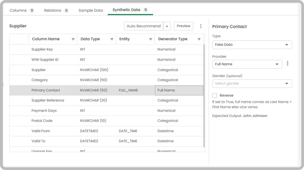 Generator data in synthetic data
