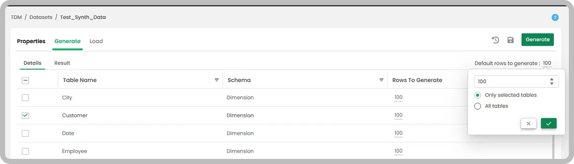 Select tables to generate data